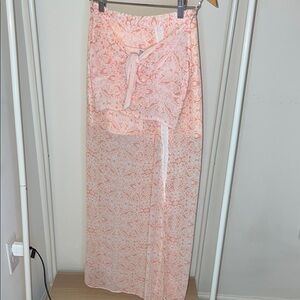 Elegant Peach Lace Skirt Set